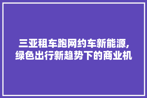 三亚租车跑网约车新能源,绿色出行新趋势下的商业机遇 混合动力车