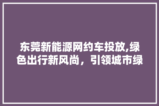 东莞新能源网约车投放,绿色出行新风尚，引领城市绿色发展