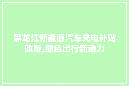 黑龙江新能源汽车充电补贴政策,绿色出行新动力