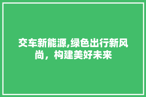 交车新能源,绿色出行新风尚，构建美好未来