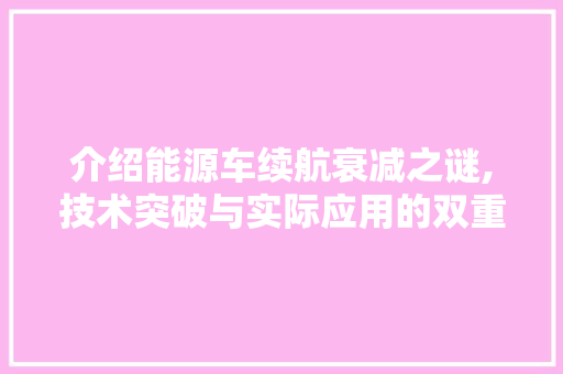 介绍能源车续航衰减之谜,技术突破与实际应用的双重挑战