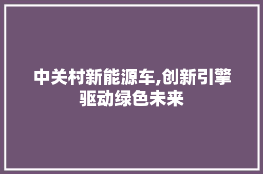 中关村新能源车,创新引擎驱动绿色未来