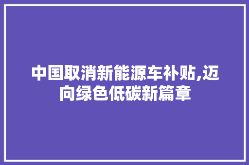 中国取消新能源车补贴,迈向绿色低碳新篇章