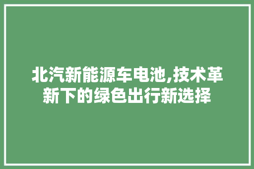 北汽新能源车电池,技术革新下的绿色出行新选择