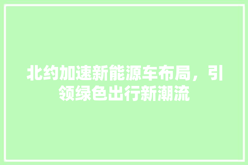 北约加速新能源车布局，引领绿色出行新潮流