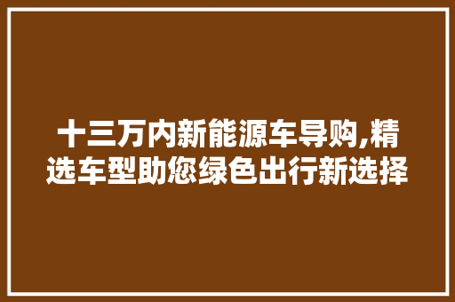 十三万内新能源车导购,精选车型助您绿色出行新选择