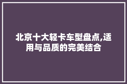 北京十大轻卡车型盘点,适用与品质的完美结合