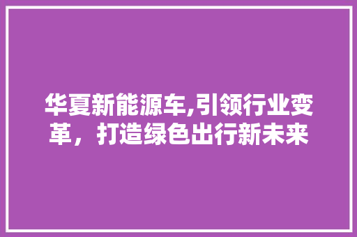 华夏新能源车,引领行业变革，打造绿色出行新未来