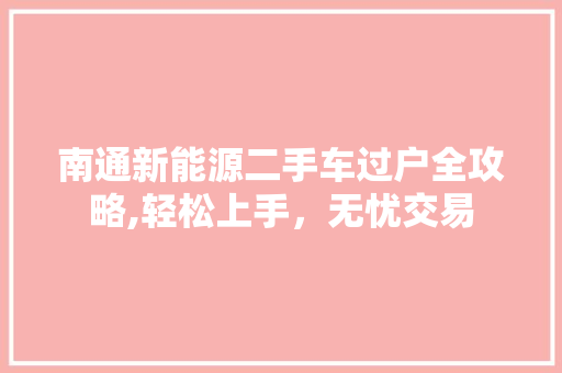 南通新能源二手车过户全攻略,轻松上手，无忧交易