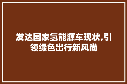 发达国家氢能源车现状,引领绿色出行新风尚