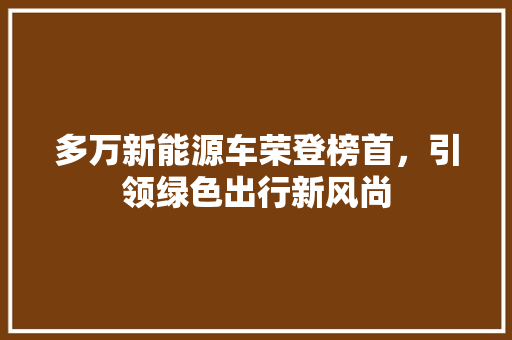 多万新能源车荣登榜首，引领绿色出行新风尚