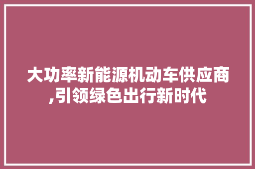 大功率新能源机动车供应商,引领绿色出行新时代