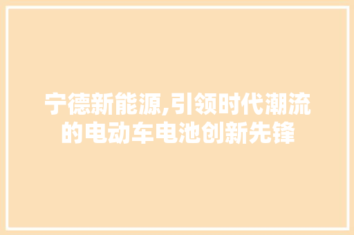 宁德新能源,引领时代潮流的电动车电池创新先锋