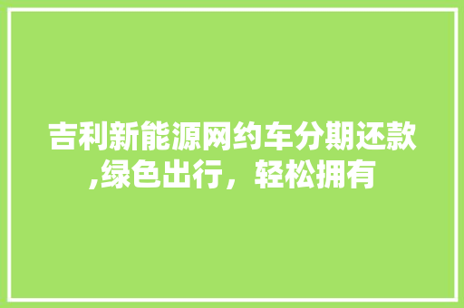 吉利新能源网约车分期还款,绿色出行，轻松拥有
