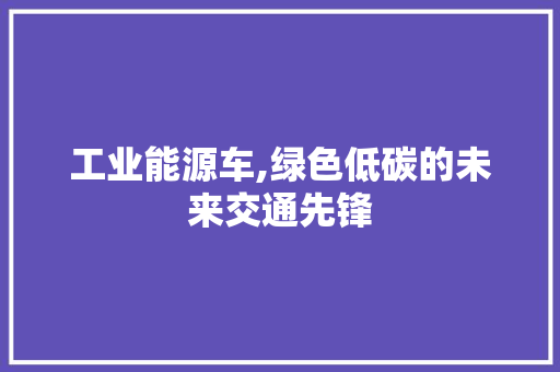 工业能源车,绿色低碳的未来交通先锋