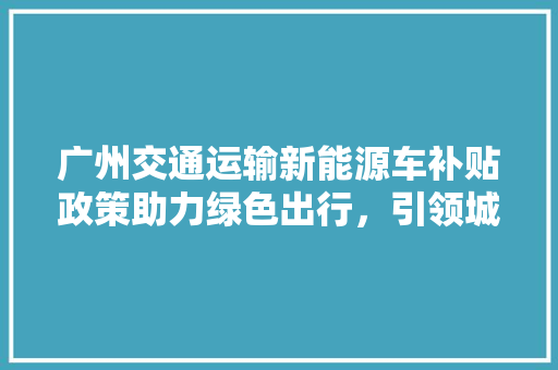 广州交通运输新能源车补贴政策助力绿色出行，引领城市可持续发展