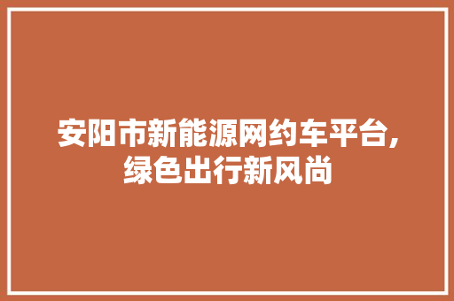 安阳市新能源网约车平台,绿色出行新风尚