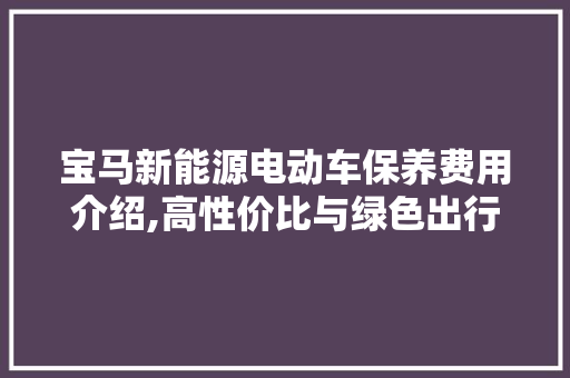 宝马新能源电动车保养费用介绍,高性价比与绿色出行并行