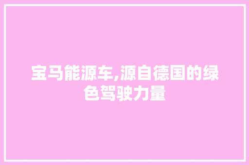 宝马能源车,源自德国的绿色驾驶力量
