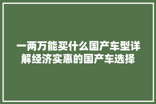 一两万能买什么国产车型详解经济实惠的国产车选择