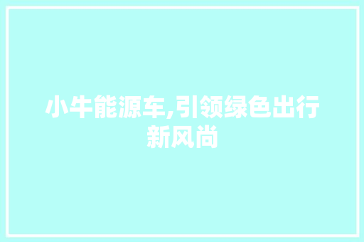 小牛能源车,引领绿色出行新风尚