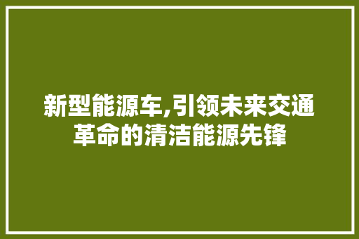 新型能源车,引领未来交通革命的清洁能源先锋