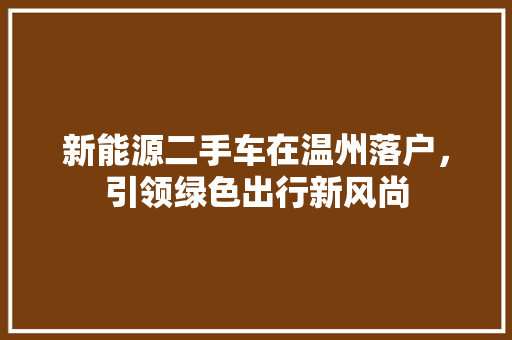 新能源二手车在温州落户，引领绿色出行新风尚