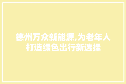德州万众新能源,为老年人打造绿色出行新选择