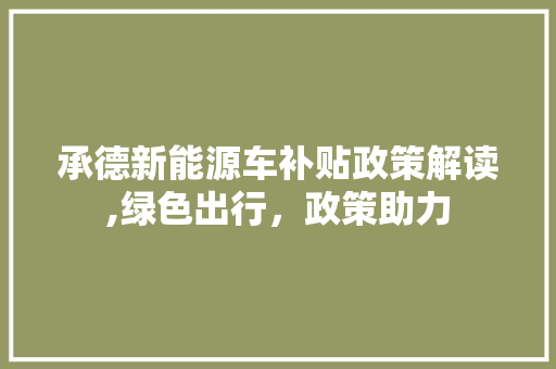 承德新能源车补贴政策解读,绿色出行，政策助力 汽车轮胎