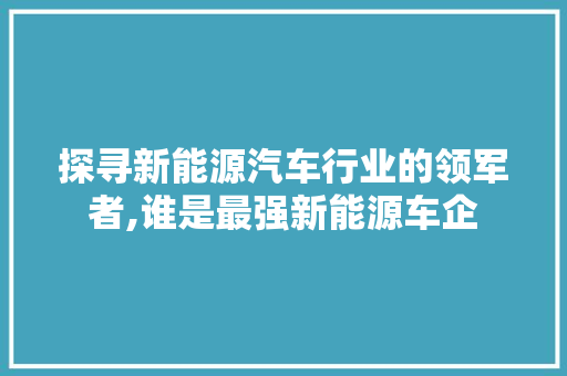 探寻新能源汽车行业的领军者,谁是最强新能源车企