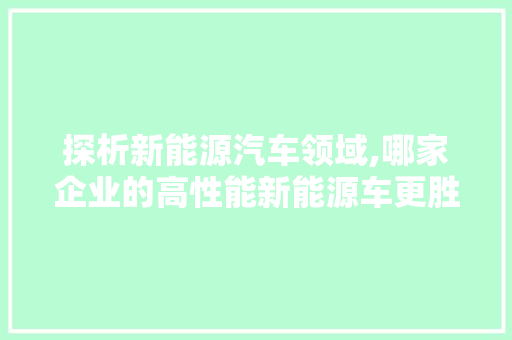 探析新能源汽车领域,哪家企业的高性能新能源车更胜一筹
