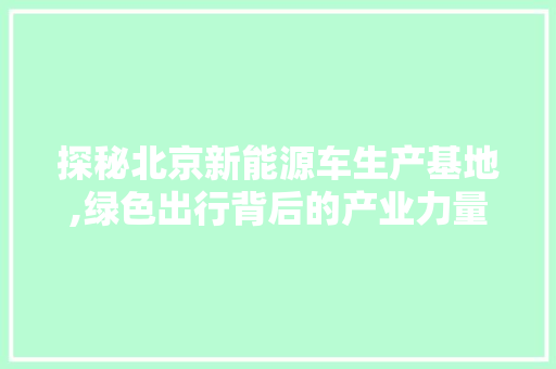 探秘北京新能源车生产基地,绿色出行背后的产业力量