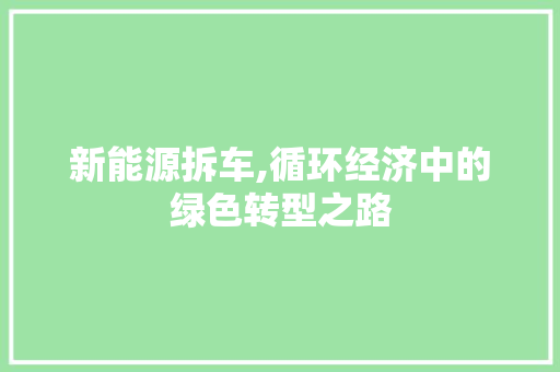 新能源拆车,循环经济中的绿色转型之路