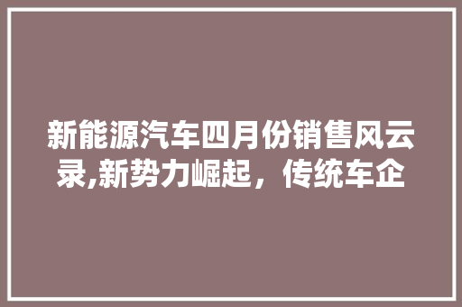 新能源汽车四月份销售风云录,新势力崛起，传统车企转型加速