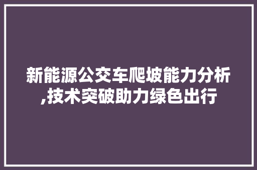 新能源公交车爬坡能力分析,技术突破助力绿色出行