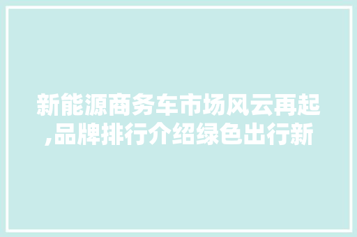 新能源商务车市场风云再起,品牌排行介绍绿色出行新趋势