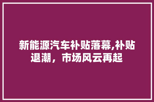 新能源汽车补贴落幕,补贴退潮，市场风云再起