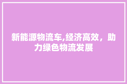 新能源物流车,经济高效，助力绿色物流发展