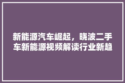 新能源汽车崛起，晓波二手车新能源视频解读行业新趋势