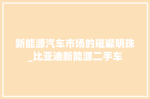 新能源汽车市场的璀璨明珠_比亚迪新能源二手车