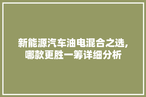 新能源汽车油电混合之选,哪款更胜一筹详细分析