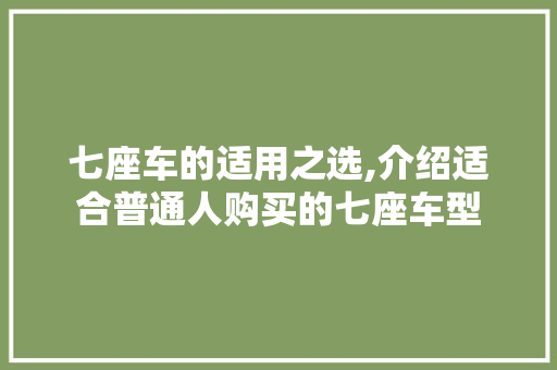 七座车的适用之选,介绍适合普通人购买的七座车型 新车资讯