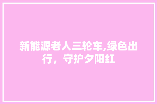 新能源老人三轮车,绿色出行，守护夕阳红