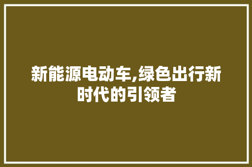 新能源电动车,绿色出行新时代的引领者