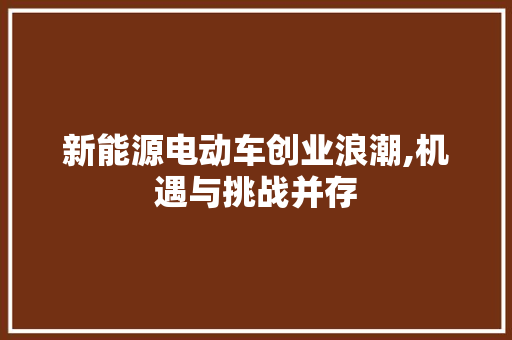 新能源电动车创业浪潮,机遇与挑战并存