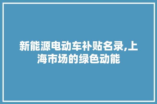 新能源电动车补贴名录,上海市场的绿色动能