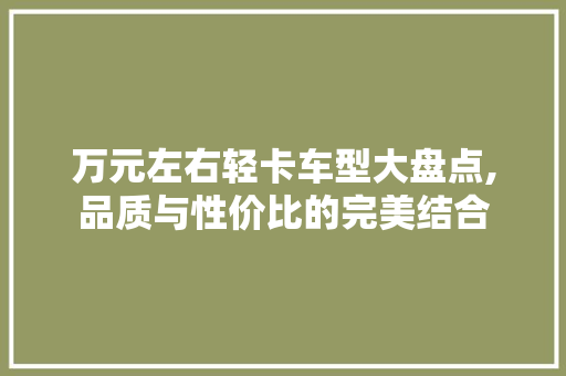 万元左右轻卡车型大盘点,品质与性价比的完美结合