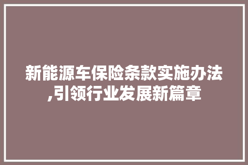 新能源车保险条款实施办法,引领行业发展新篇章