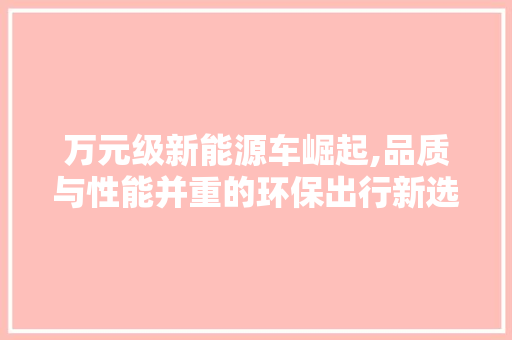 万元级新能源车崛起,品质与性能并重的环保出行新选择