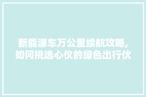 新能源车万公里续航攻略,如何挑选心仪的绿色出行伙伴